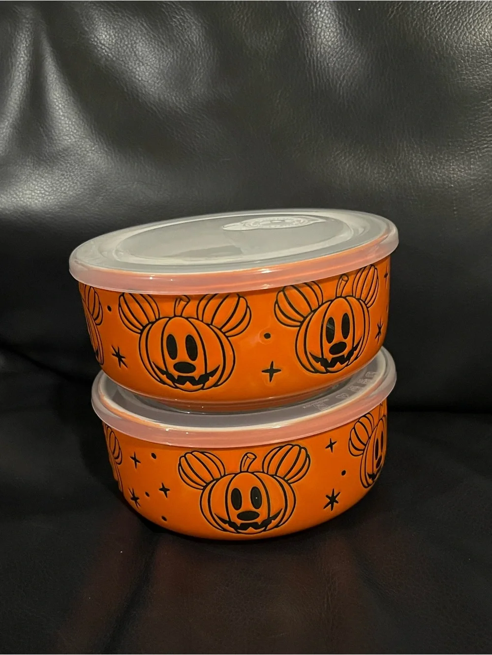 Halloween Pumpkin Themed Mickey Food Storage Bowls with Lids